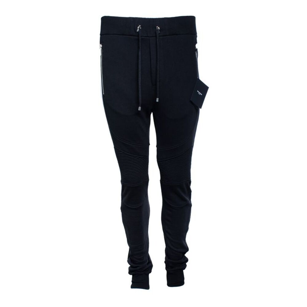 Balmain, black ribbed joggers with embossed b